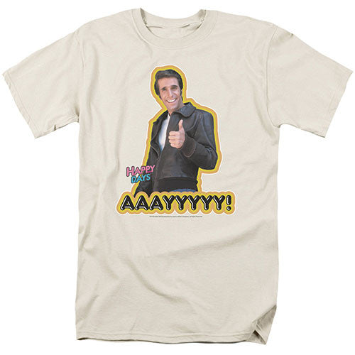 Happy Days TV Show The Fonz AAAYYY Adult/Unisex Tshirt Size S-2X
100% Cotton High Quality Pre Shrunk Machine Washable Tshirt