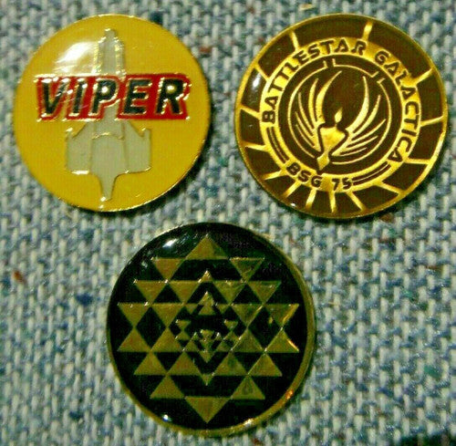 Battlestar Galactica TV Series 3 enamel pin set. -new