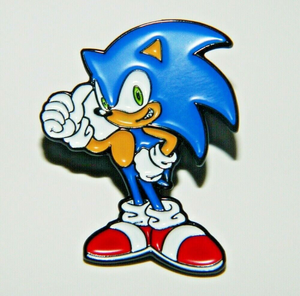 1.25 inches wide, new Sonic the Hedgehog "Thumbs Up" enamel pin with a post and butterfly back.
Please note we will always combine shipping on like items. Any additional patch or pin will ship for 50 cent per item. Any additional payment will be reimbursed to your Paypal account. Thank You.