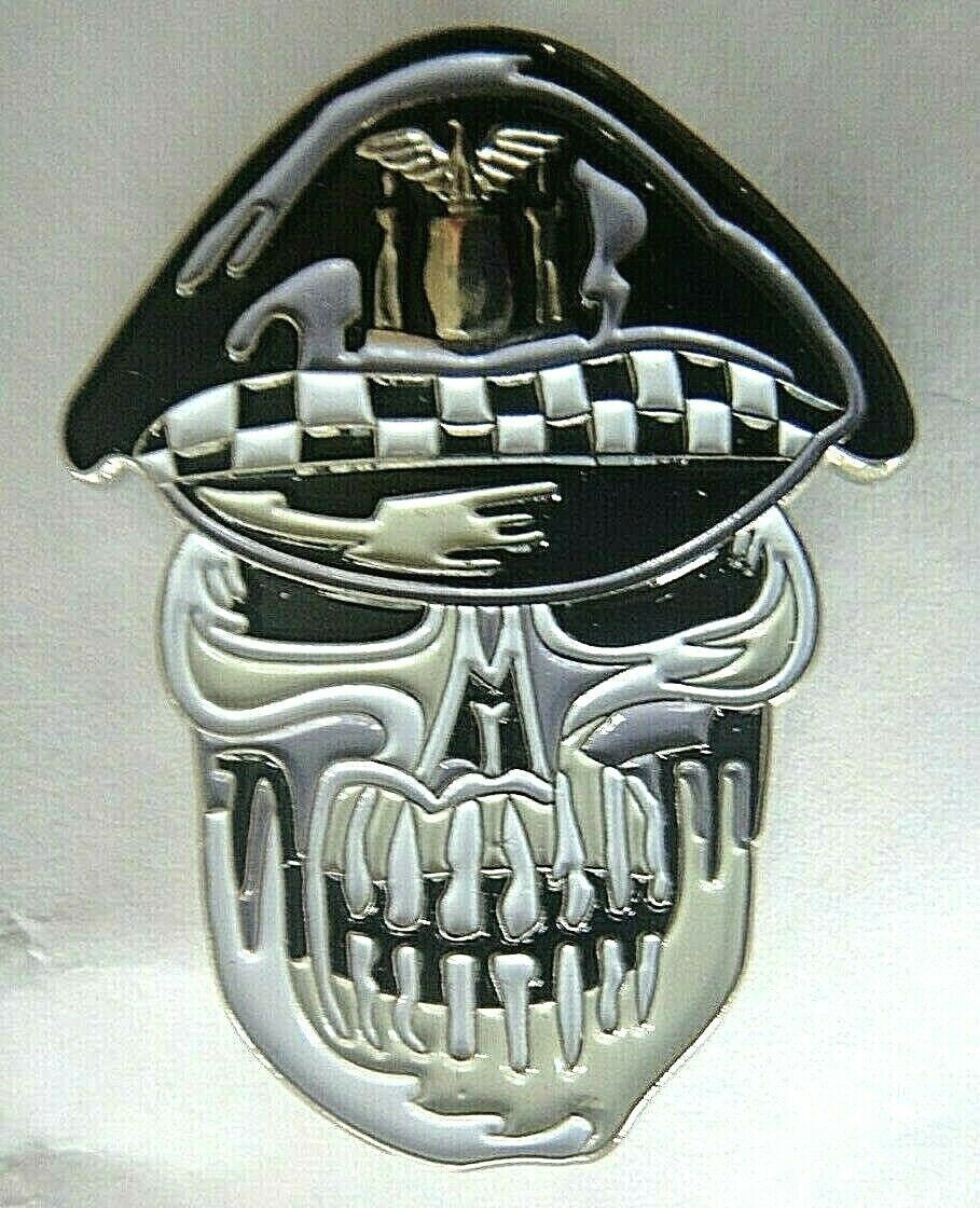 1.5 inch wide, a new Demon Skeleton Face with Motorcycle Cap enamel pin with clutch back.
Please note we will always combine shipping on like items. Any additional patch or pin will ship for 50 cent per item. Any additional payment will be reimbursed to your Paypal account. Thank You.
