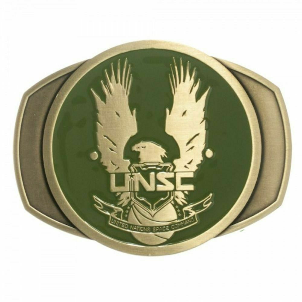 New Xbox 360 Halo UNSC Antique Brass Icon metal enamel belt buckle.
The belt buckle produced in the early 2010s, measures 4 inches wide by 3 inches tall.
The buckle will accommodate a belt strap upto to 1.5 inches wide.
A web belt or any belt strap is not included, only the buckle shown is for sale.
Please note we will always combine shipping on like items. Any additional patch or pin will ship for 50 cent per item. Any additional payment will be reimbursed to your Paypal account. Thank You.