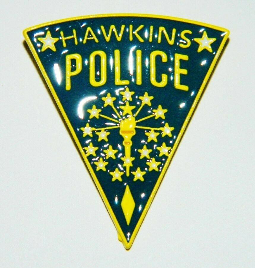 1. 3/8 inch tall, a new Stranger Things TV Series Hawkins Police Logo Metal Enamel Pin with clutch back, new
Produced in 1994 by Hollywood Pins.
Please note we will always combine shipping on like items. Any additional patch or pin will ship for 50 cent per item. Any additional payment will be reimbursed to your Paypal account. Thank You.