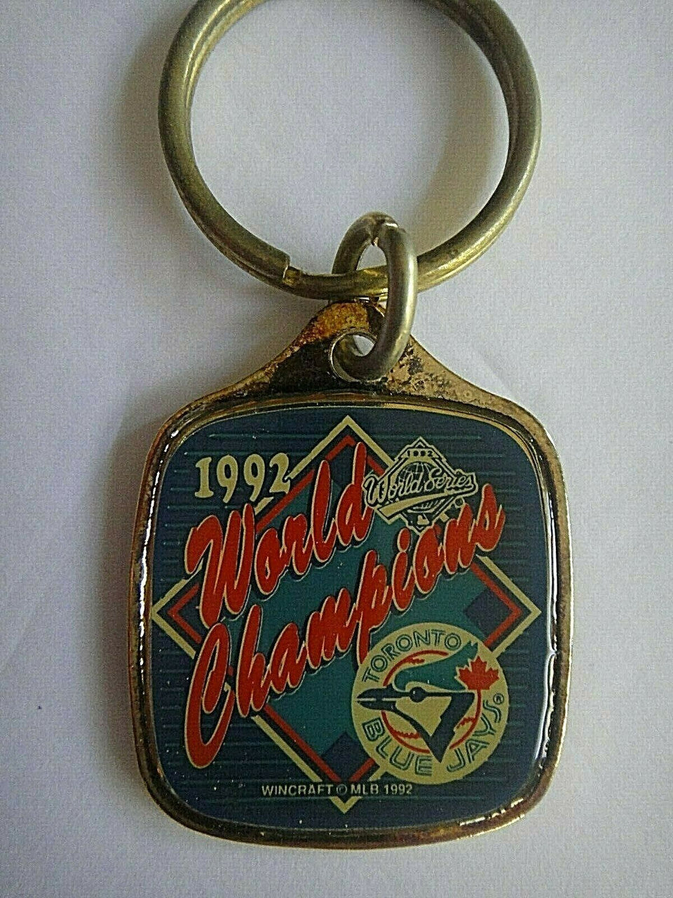 1.5 inches square, a new Toronto Blue Jays, 1992 World Series Champion Brass Key Chain. New.
This key chain is new old stock from 28 years old, brand new. The item is made from brass and some show some oxidation and might need to be cleaned with a metal cleaner.
Please note we will always combine shipping on like items. Any additional patch or pin will ship for 50 cent per item. Any additional payment will be reimbursed to your Paypal account. Thank You.