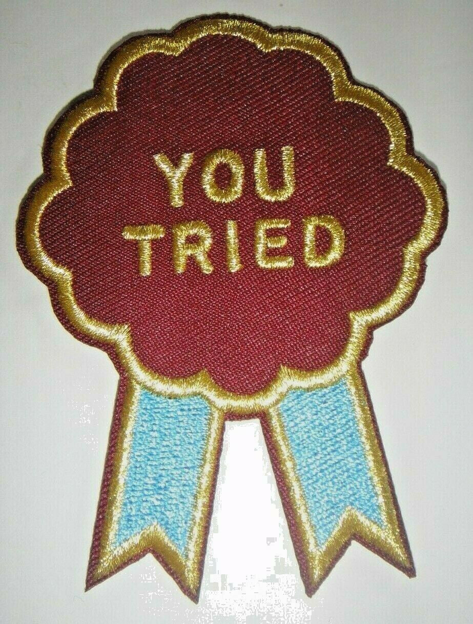 3.5 inches tall, a new Motivational "You Tried" embroidered patch. Sew on or iron on. New.
Please note we will always combine shipping on like items. Any additional patch or pin will ship for 50 cent per item. Any additional payment will be reimbursed to your Paypal account. Thank You.
