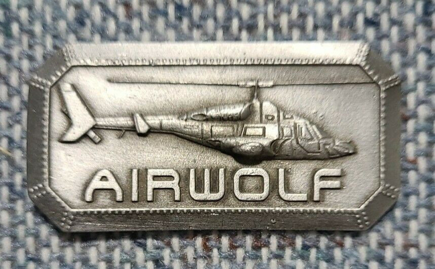 1 3/4 inches wide, a new Air Wolf 3D Embossed Bell-222A Helicopter enamel pin with clutch back. New.
Please note we will always combine shipping on like items. Any additional patch or pin will ship for 50 cent per item. Any additional payment will be reimbursed to your Paypal account. Thank You.