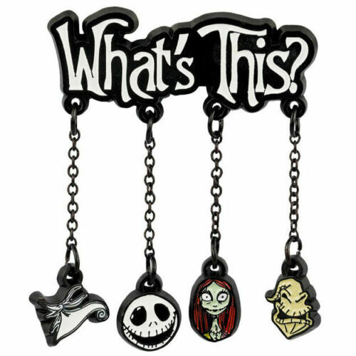 1. inches wide, a new Nightmare Before Christmas "What's This?" Enamel Charm Pin with a stick pin single on the back. 4
Four main characters hang as charms to the enamel pin above. New.
Please note we will always combine shipping on like items. Any additional patch or pin will ship for 50 cent per item. Any additional payment will be reimbursed to your Paypal account. Thank You.