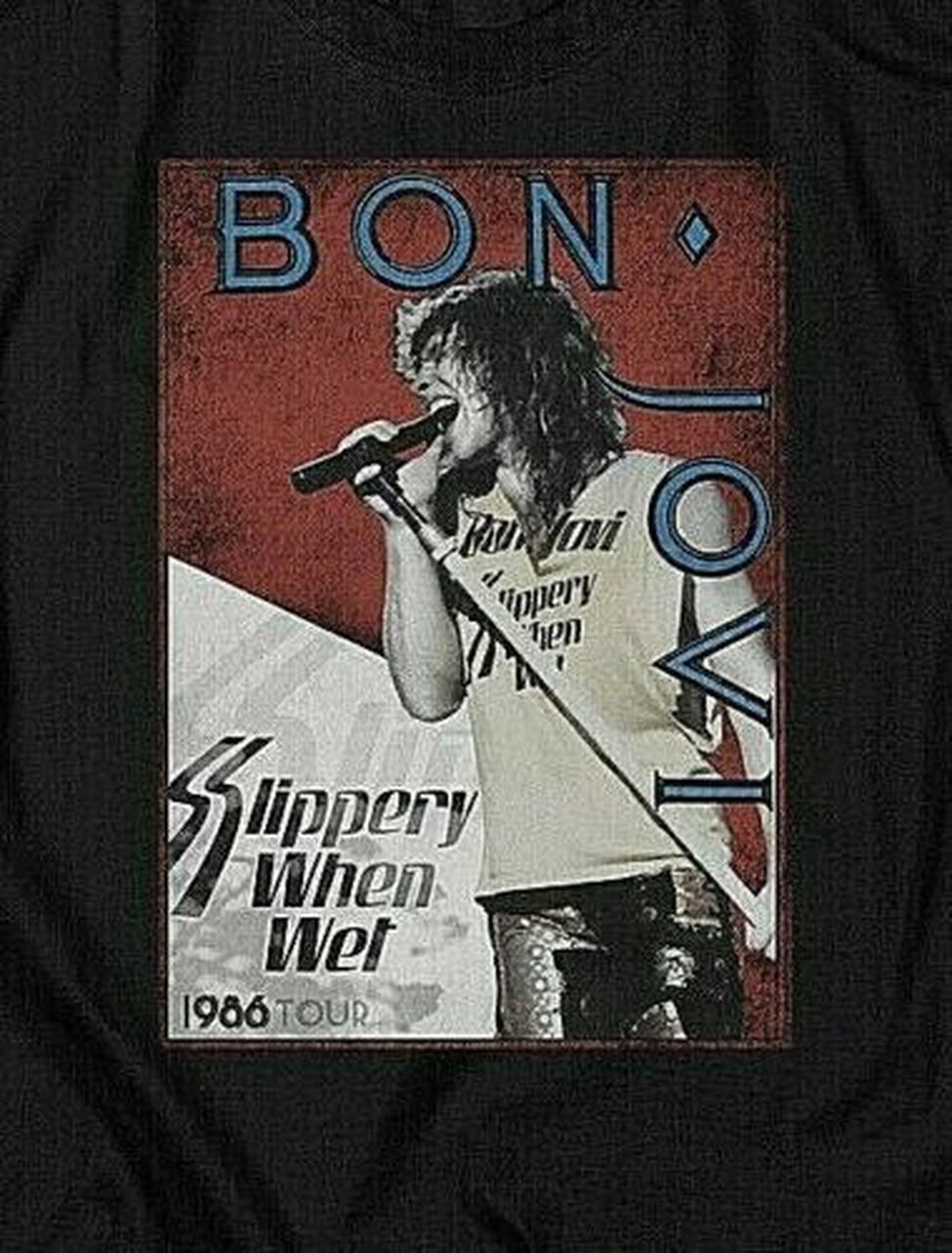 Bon Jovi, Slippery When Wet 1986 Tour Mens Adult T-Shirt New -Available Sm to 3x