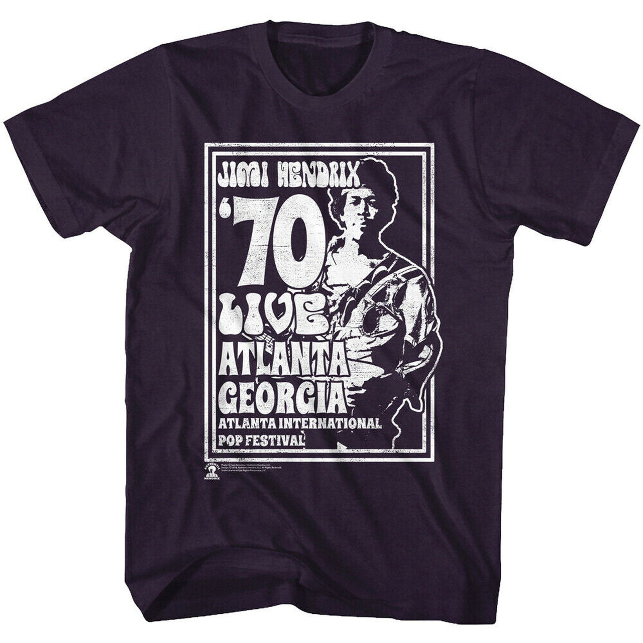 Jimi Hendrix "70 Atlanta Live Concert" Mens Unisex T-Shirt. Available Sm to 2x