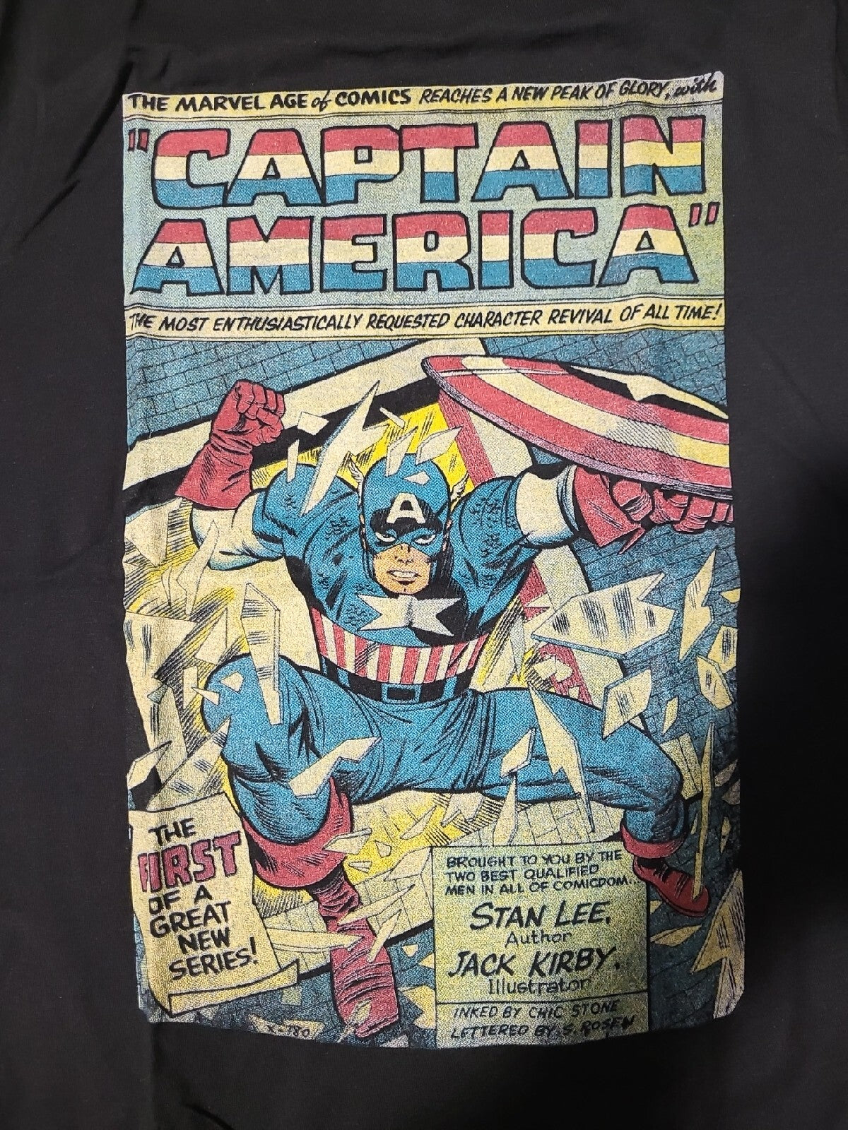 Captain America "1st Relaunch" Kirby Comic Cover Mens T-Shirt-Available Sm to 3x
