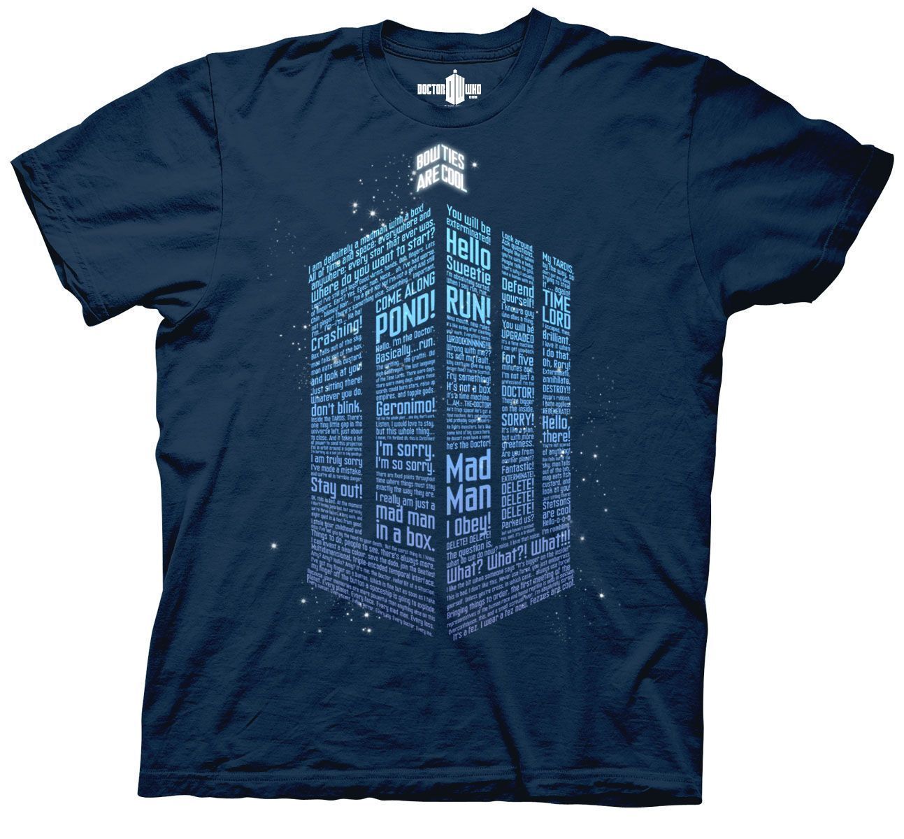 Dr Who "Tardis with Quotes" Mens Unisex T-shirt, Available Sm to 3x -new