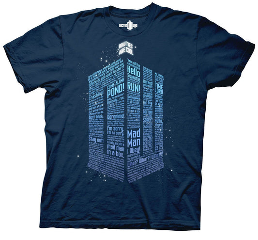 Dr Who "Tardis with Quotes" Mens Unisex T-shirt, Available Sm to 3x -new