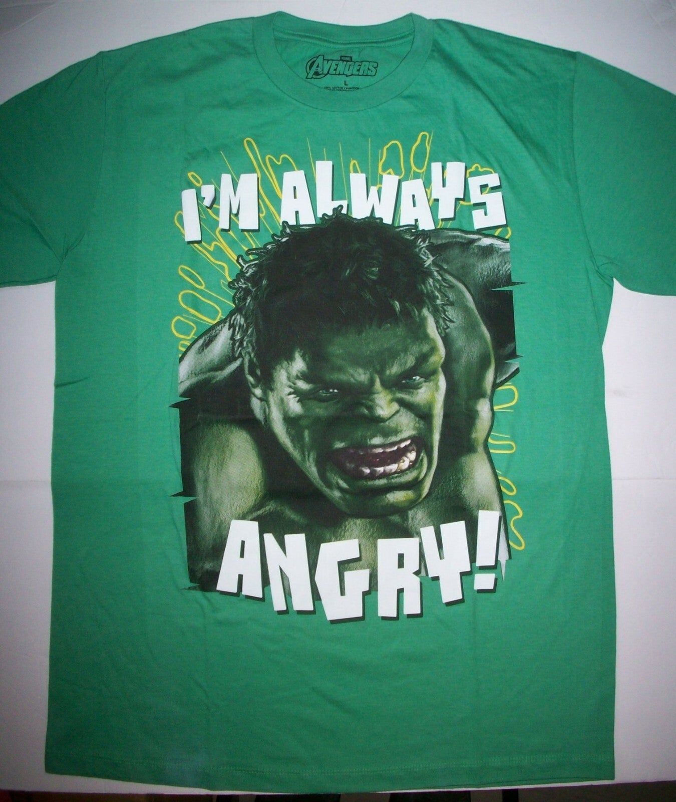 Marvel Hulk I'm Always Angry Lg. Adult Unisex T-Shirt - New