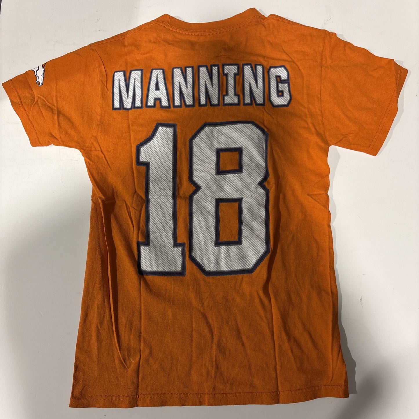 Denver Broncos #18 Peyton Manning Mens Small Unisex T-shirt by Team Apparel