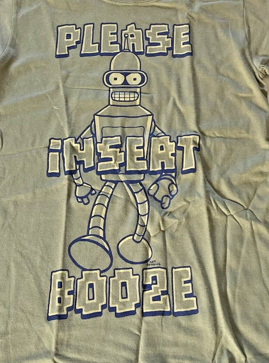 Futurama, Bender "Please Insert Booze" Mens Small Unisex T-Shirt - New old stock