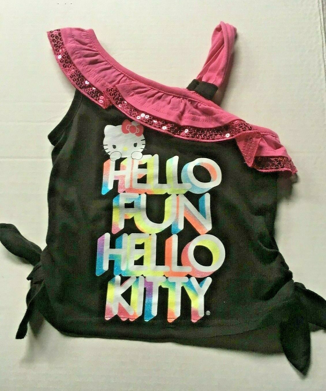 Hello Kitty Sequin Ruffle Off the Shoulder Girl T-shirt Size XS  to Med