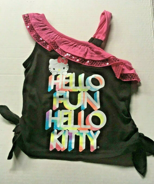 Hello Kitty Sequin Ruffle Off the Shoulder Girl T-shirt Size XS  to Med