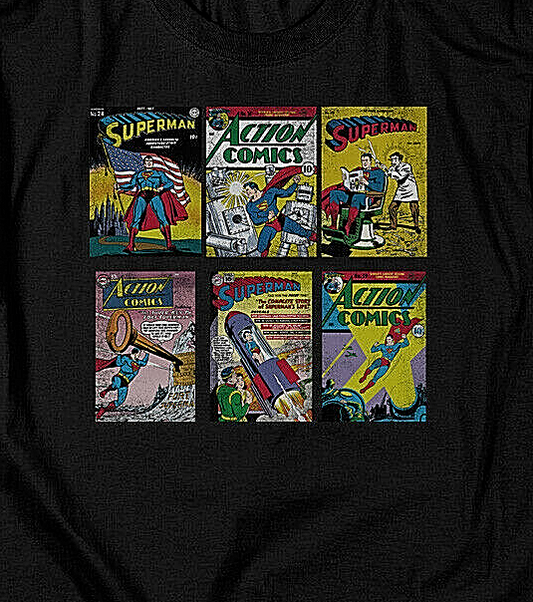 Superman 6 Classic Comic Covers (DC Comics) Mens Adult 2XL Unisex T-Shirt - New 