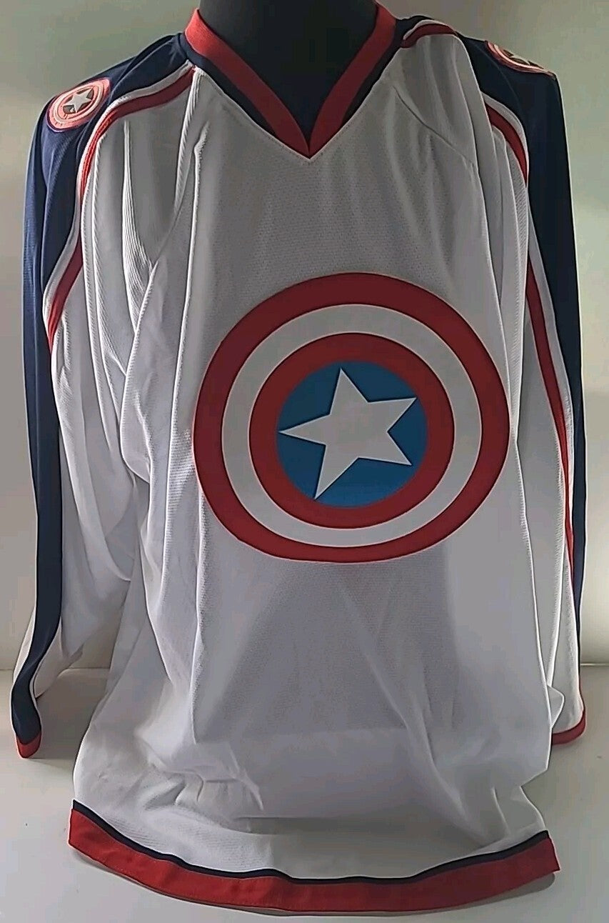 Marvel Captain America Logo Pro Model Mens Hockey Jersey -Available sm to 3x New