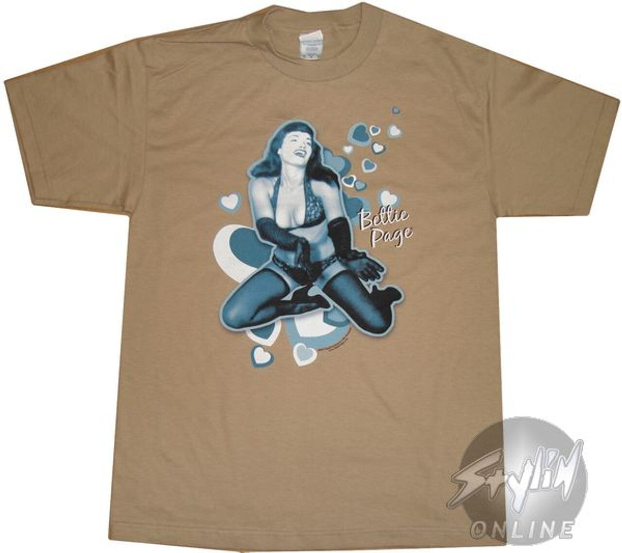 Bettie Page "With Hearts" Mens Large Unisex T-shirt -New