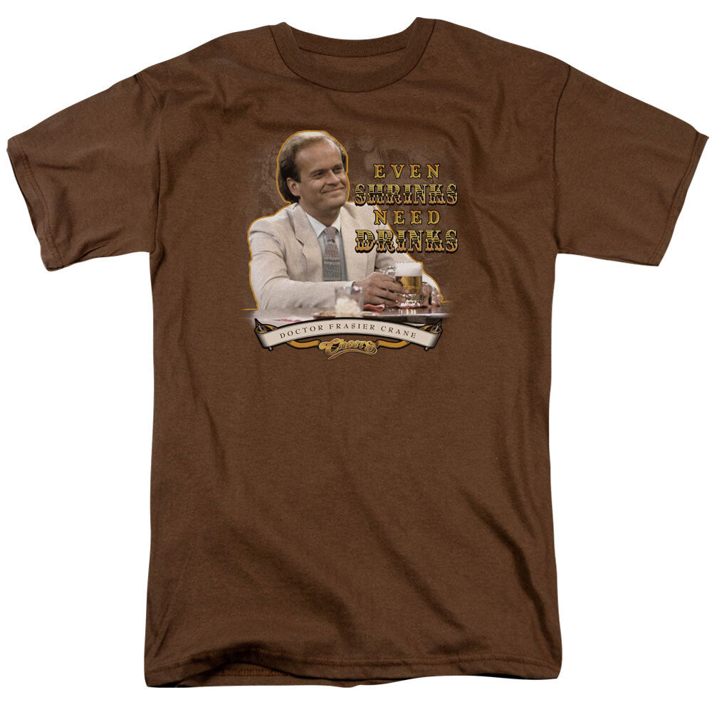 Cheers "Dr. Frasier Crane, Shrinks Need Drinks" Mens T-Shirt-Available Sm to 3x
