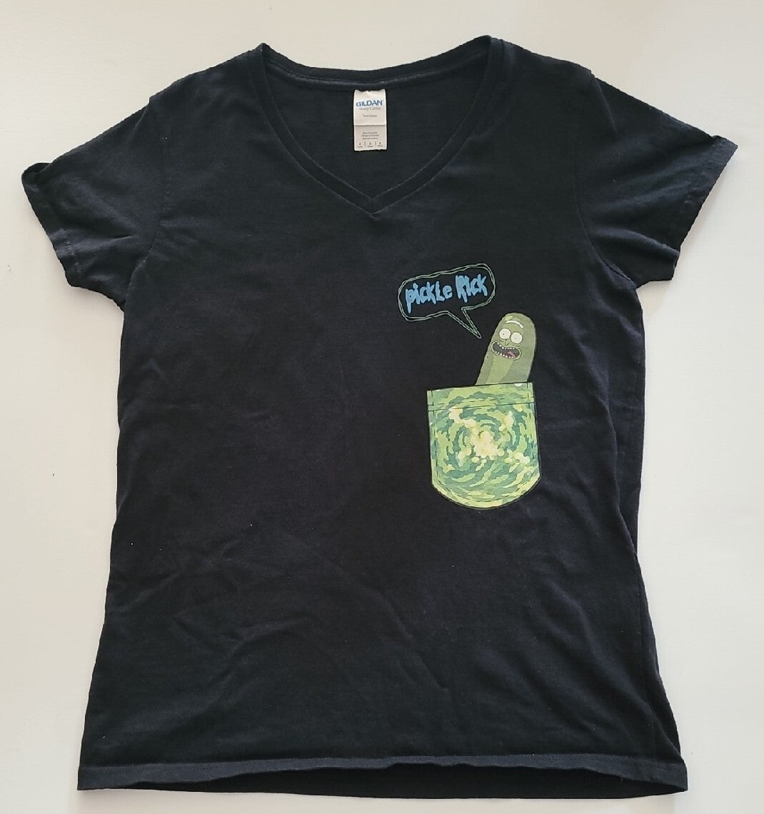 Rick and Morty, "Pickle Rick" Galaxy Pocket Women  Medium T-Shirt