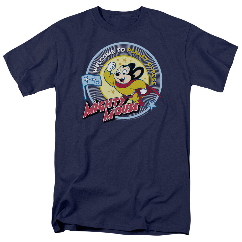 Mighty Mouse "Welcome to Planet Cheese"  Mens Unisex T-Shirt, Available Sm to 5x