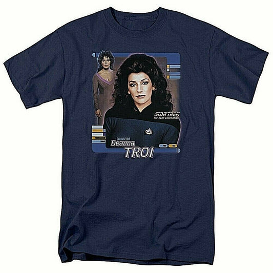 Star Trek: TNG  Counselor Troi (Marina Sirtis) Mens T-Shirt. Available Sm to 5x