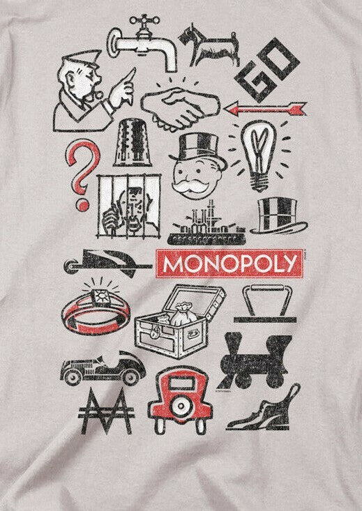 Hasbro, Monopoly "Game Icons" Mens Unisex T-Shirt, Available Sm to 3x