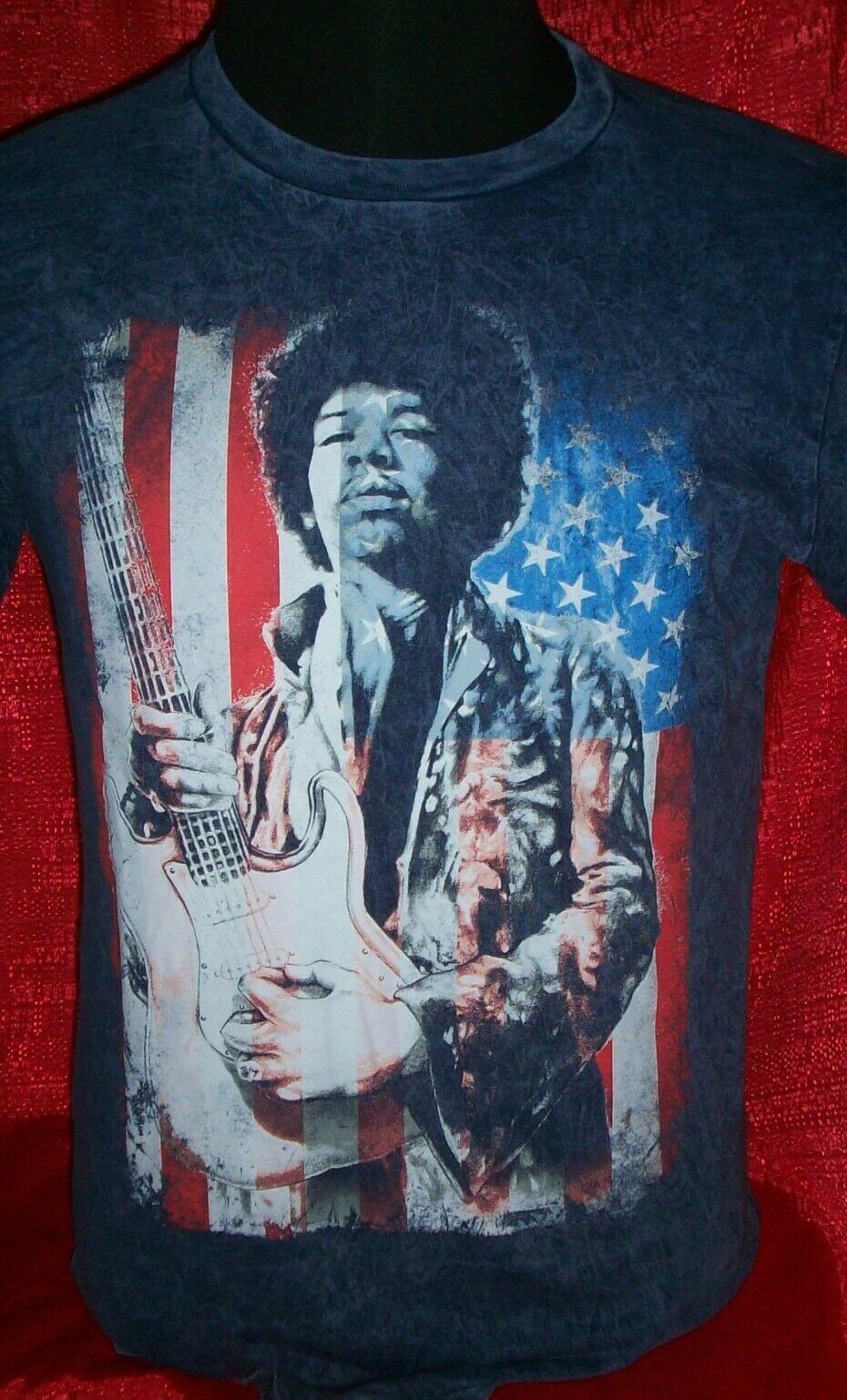 Jimi Hendrix with USA Flag Mens Medium Adult Unisex T-Shirt -  New old stock