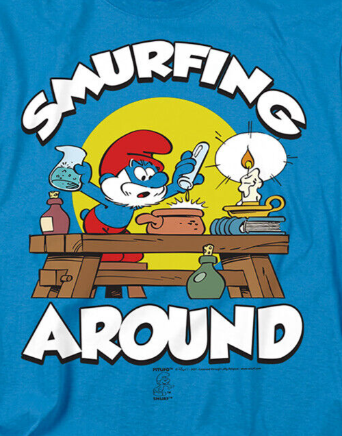 The Smurfs "Smurfing Around"  Mens Unisex T-Shirt Available Sm to 3x -New
