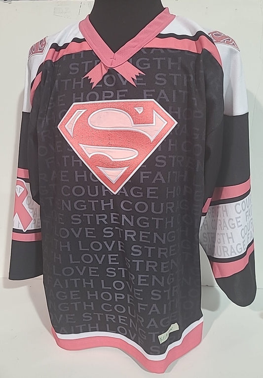 Supergirl Breast Cancer Pro Model Mens Hockey Jersey. Available sm to 3x -New
