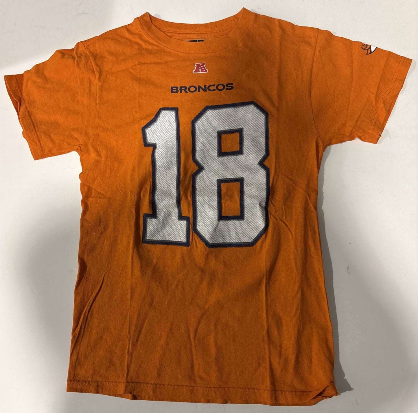 Denver Broncos #18 Peyton Manning Mens Small Unisex T-shirt by Team Apparel