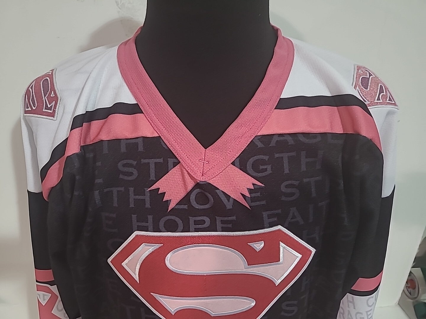 Supergirl Breast Cancer Pro Model Mens Hockey Jersey. Available sm to 3x -New