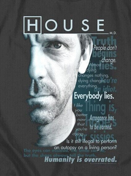 House M.D. "House Phrases" Mens Unisex T-Shirt, Available in Sm to 5x -new