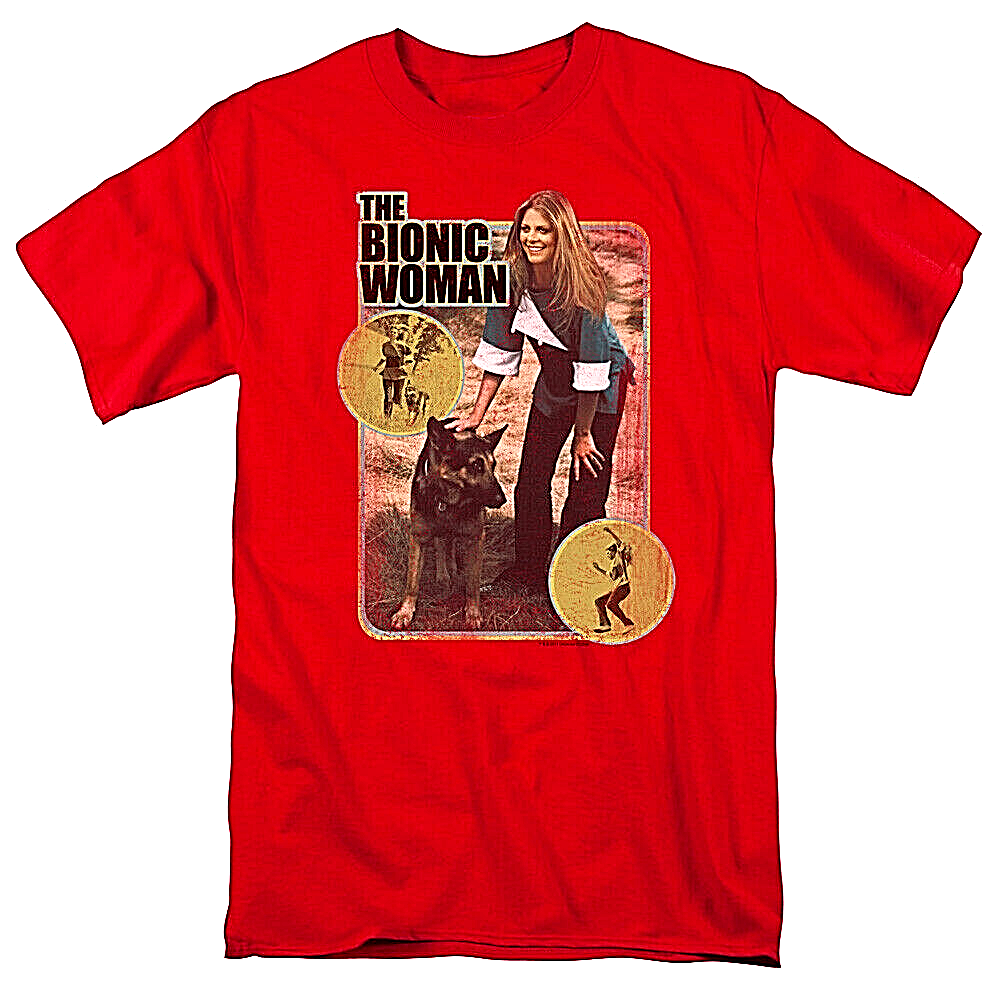 Bionic Woman with Dog (Lindsey Wagner) Mens Small Adult Unisex T-Shirt -new