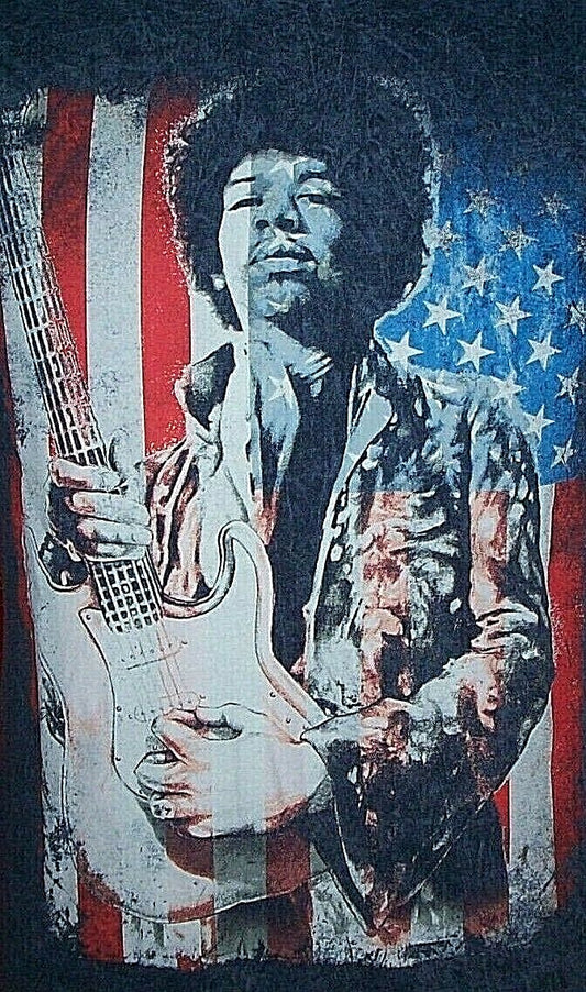 Jimi Hendrix with USA Flag Mens Medium Adult Unisex T-Shirt -  New old stock