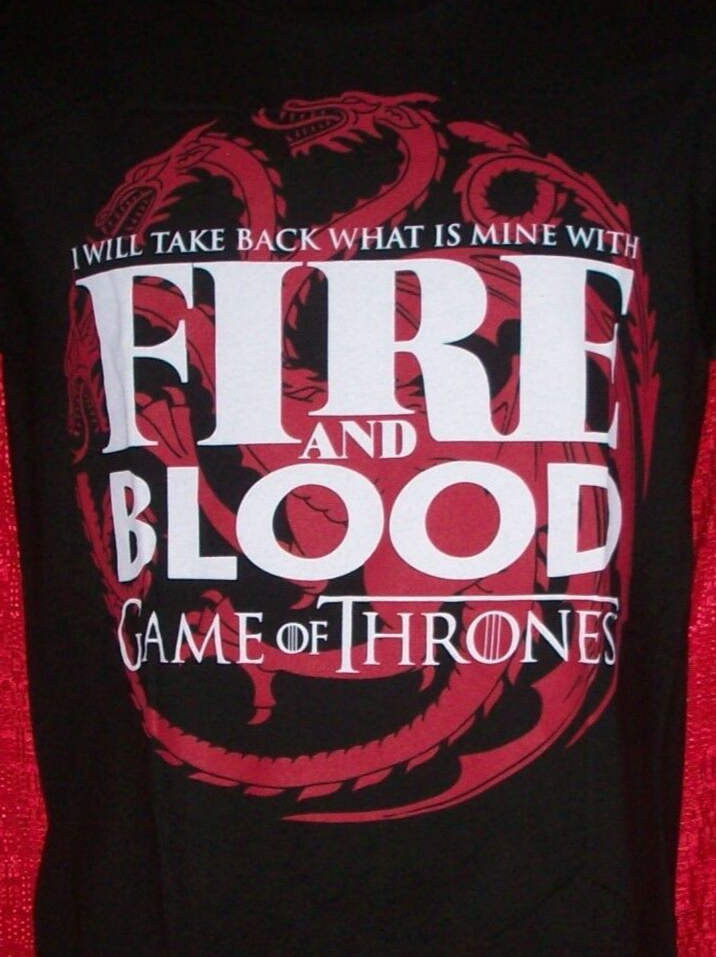 Game of Thrones, "Fire and Blood" Mens  Unisex Small T-Shirt -New -10+ years old