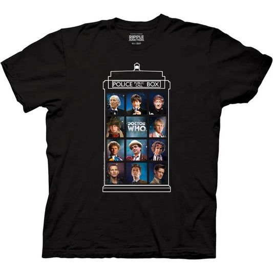 Doctor Who, "Tardis & 1st 11 Doctor" Mens  Unisex T-shirt, Available in sm to 3x