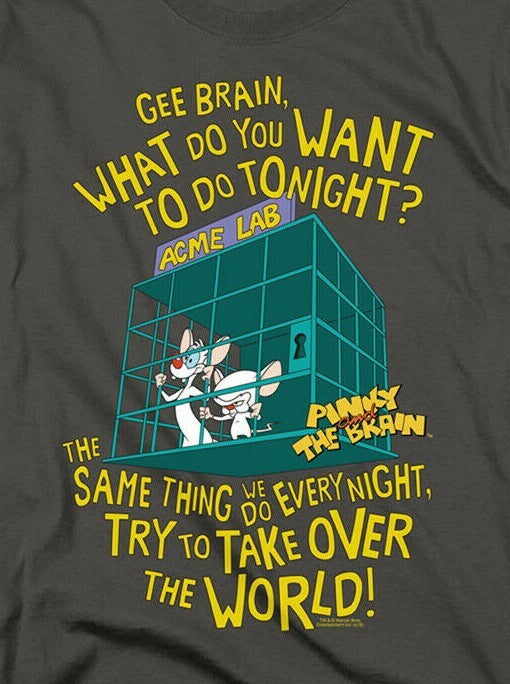 Pinky and the Brain "Take Over, World" Mens Unisex T-Shirt, Available Sm to 5x