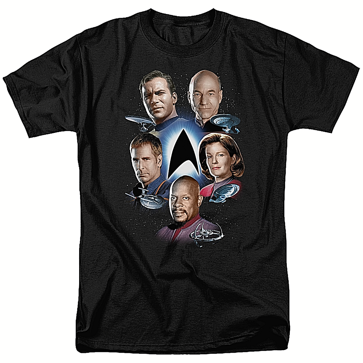 Star Trek 5 Captains (Kirk & Picard) Mens Unisex T-Shirt - Available in Sm to 6x