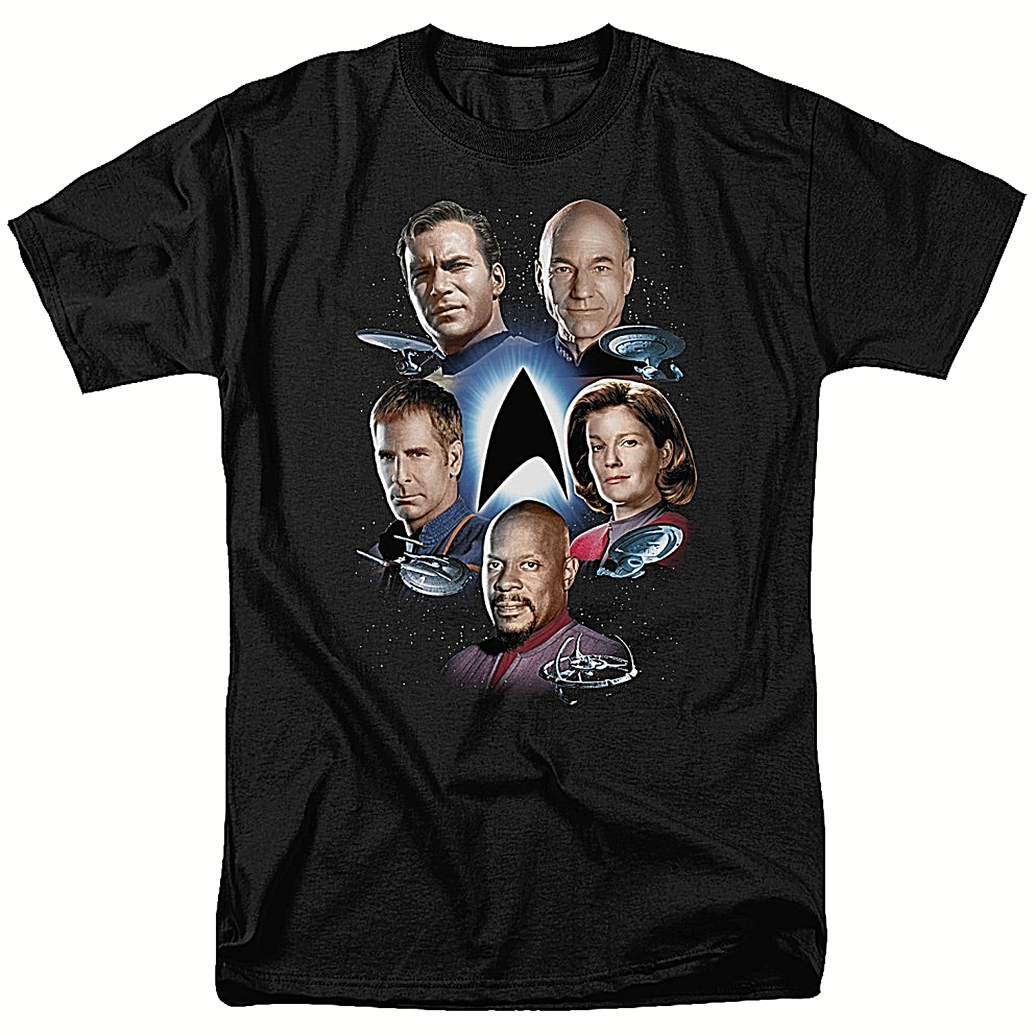 Star Trek 5 Captains (Kirk & Picard) Mens Unisex T-Shirt - Available in Sm to 6x