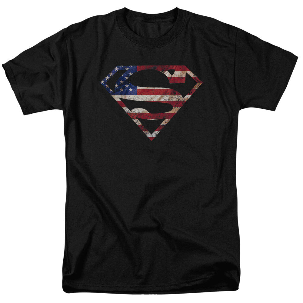 Superman "American Flag" Distressed Shield Logo Mens T-shirt -Available Sm to 5x