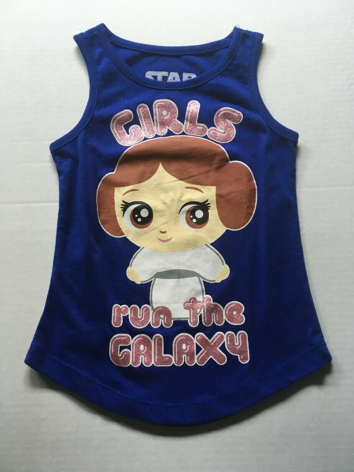 Star Wars Princess Leia "Girls run the Galaxy" Girl Tank Tshirt Small 4/5 