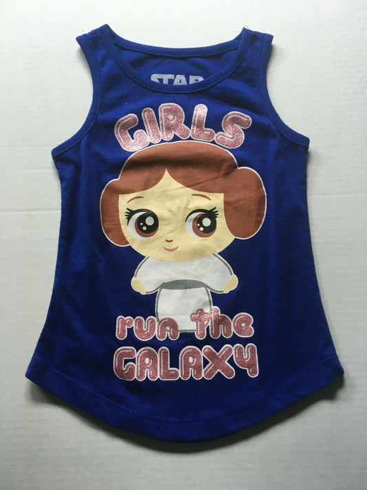 Star Wars Princess Leia "Girls run the Galaxy" Girl Tank Tshirt Small 4/5 