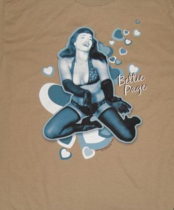 Bettie Page "With Hearts" Mens Large Unisex T-shirt -New