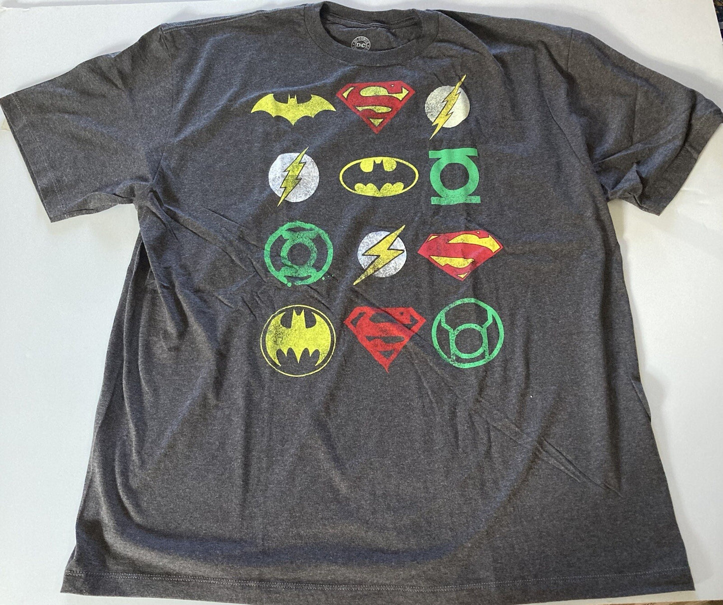 DC Comic JLA Classic Super Heroes Logos Mens 2x Unisex T-Shirt - New