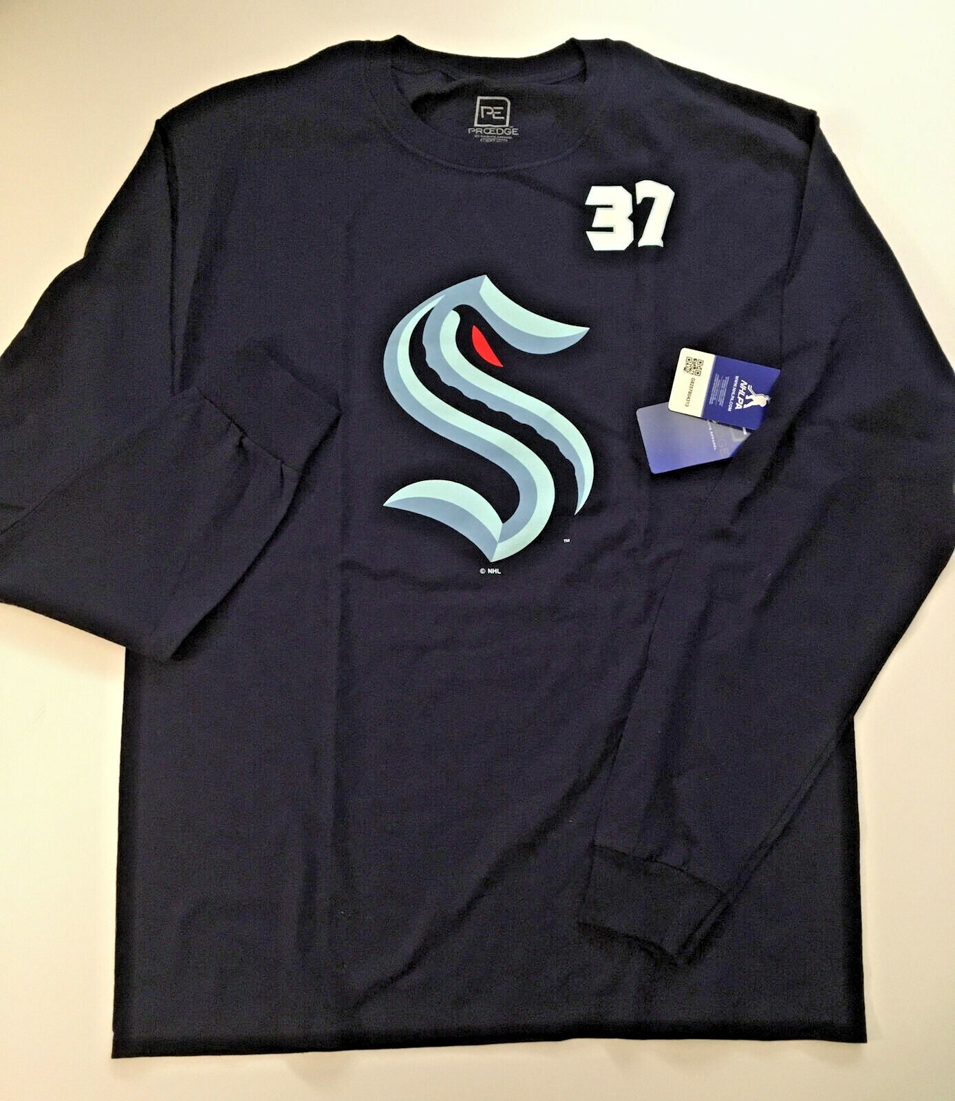 Seattle Kraken #37 Gourde Mens Large Long Sleeve T-Shirt -new