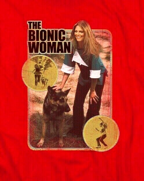 Bionic Woman with Dog (Lindsey Wagner) Mens Small Adult Unisex T-Shirt -new