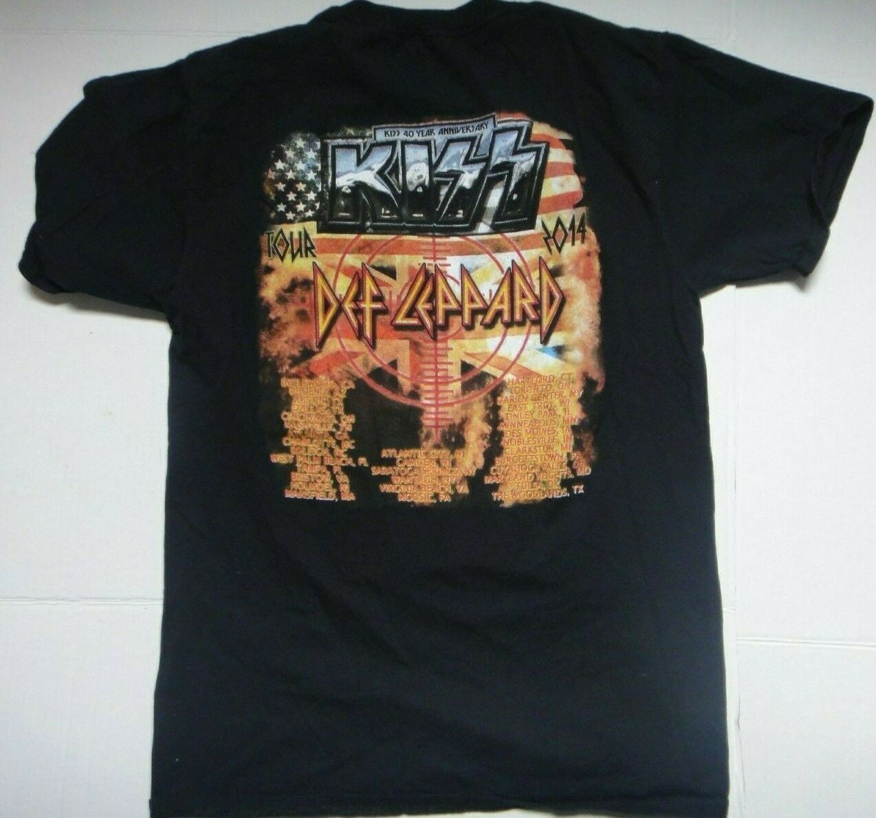 Kiss & Def Leopard 40th Anniversary 2014 Tour Double Sided Mens Medium T-Shirt