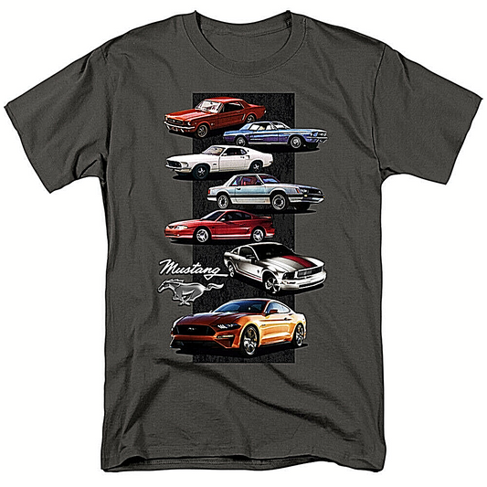 Ford Mustang "History 1965 to Present" Mens Unisex T-Shirt. Available Sm to 5x